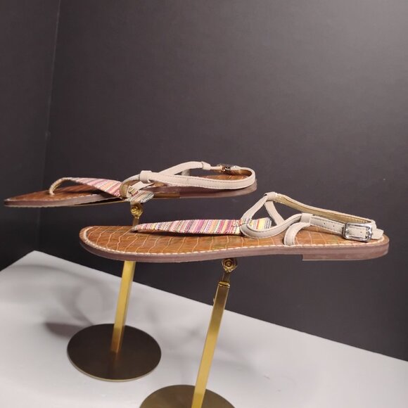 Sam Edelman Vegan Almond Woven Sand Gigi Thong Ankle Strap Sandals Size 9 1/2 - Picture 7 of 14